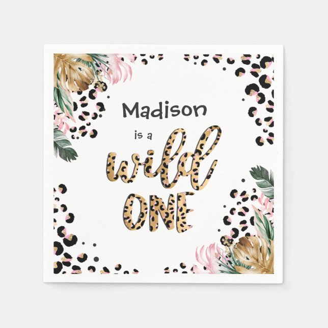 Serviette En Papier Wild One Birthday Empreinte de léopard Wild Jungle (Devant)