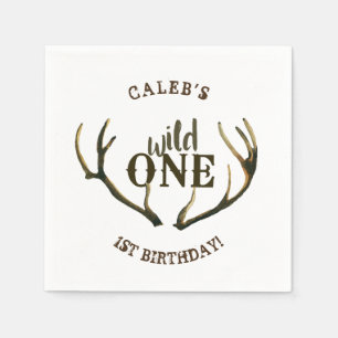 Serviette En Papier Wild One Deer Antlers Simple Blanc 1er Anniversair