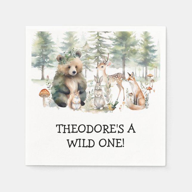 Serviette En Papier Wild One Forest Bear Deer Woodland Birthday Party (Devant)