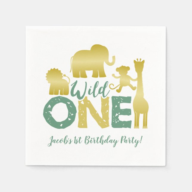 Serviette En Papier Wild One Gold Safari Animaux 1er anniversaire (Devant)