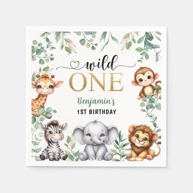 Serviette En Papier Wild One Gold Safari Jungle Animals 1st Birthday (Devant)