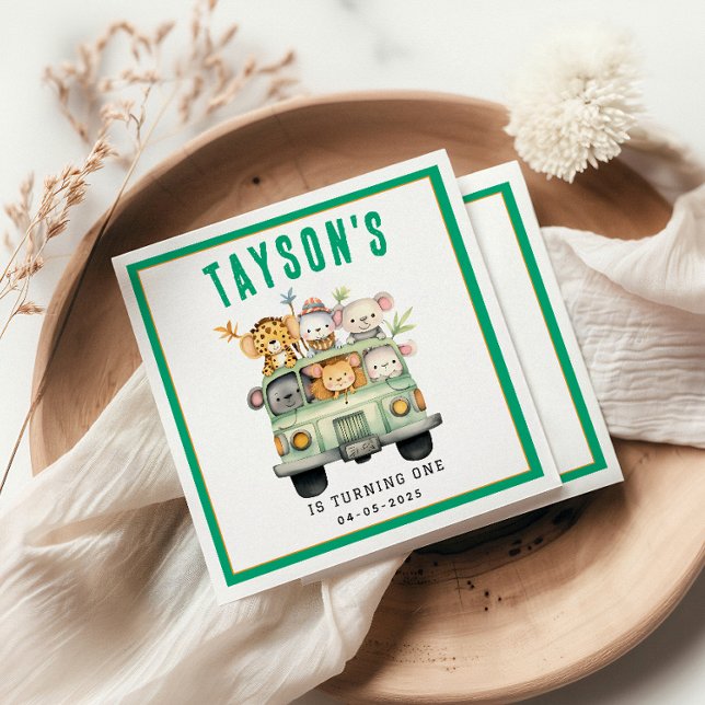 Serviette En Papier Wild One Jungle Safari Animaux Garçon 1er annivers (Créateur téléchargé)