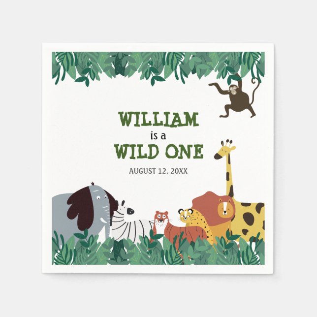 Serviette En Papier Wild One Jungle Safari Premier anniversaire (Devant)