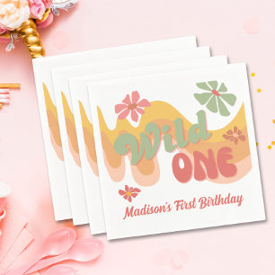 Serviette En Papier Wild One Retro Rainbow Daisy 1er Anniversaire Napk
