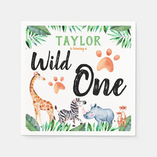 Serviette En Papier Wild One Safari Animal 1er fête d'anniversaire (Devant)