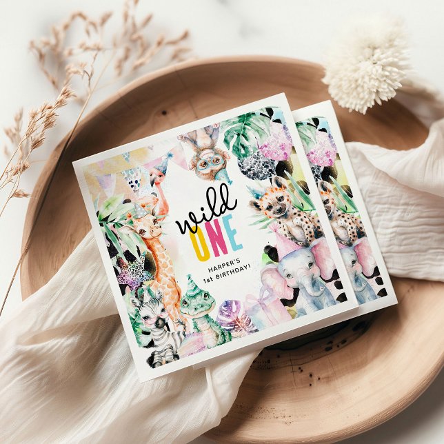 Serviette En Papier Wild One Safari Animaux 1er anniversaire (Créateur téléchargé)