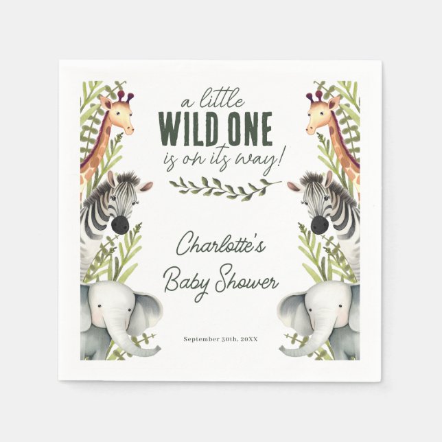 Serviette En Papier Wild One Safari Animaux Baby shower garçon (Devant)