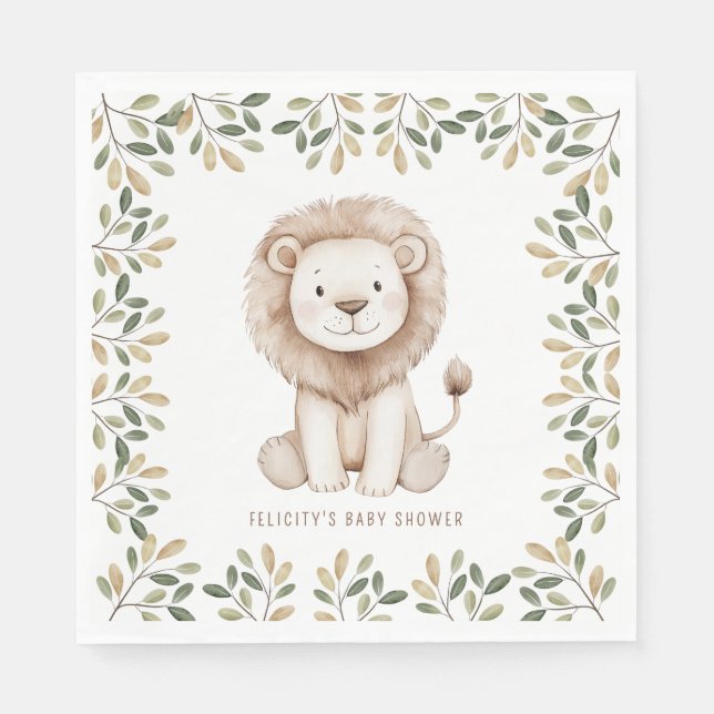 Serviette En Papier Wild One Safari Animaux Baby shower neutre (Devant)