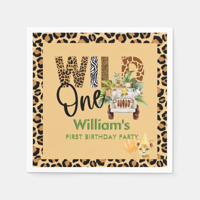 Serviette En Papier Wild One Safari Animaux premier anniversaire garço (Devant)
