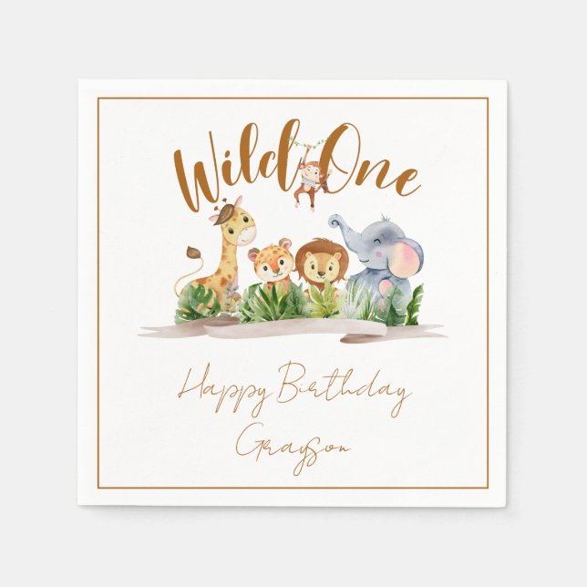 Serviette En Papier Wild One Safari Anniversaire (Devant)