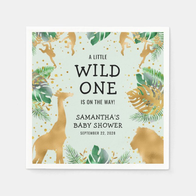 Serviette En Papier Wild One Safari Green Gold Neutral Baby shower (Devant)