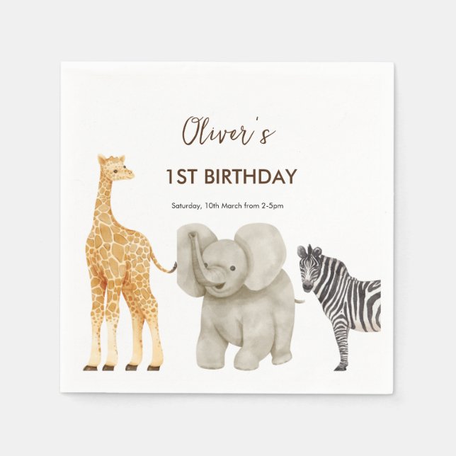 Serviette En Papier Wild One Safari Thème Premier anniversaire Invitat (Devant)