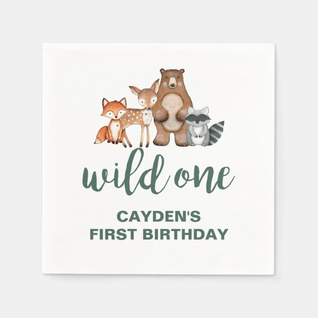 Serviette En Papier Wild One Woodland Animal Premier Anniversaire serv (Devant)
