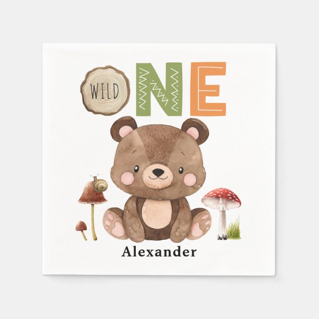 Serviette En Papier Wild One Woodland Bear 1er Anniversaire Napkins (Devant)