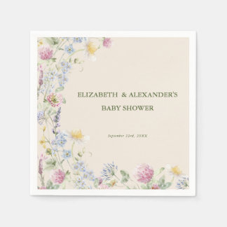 Serviette En Papier Wildflower Couples Baby Shower Green Font