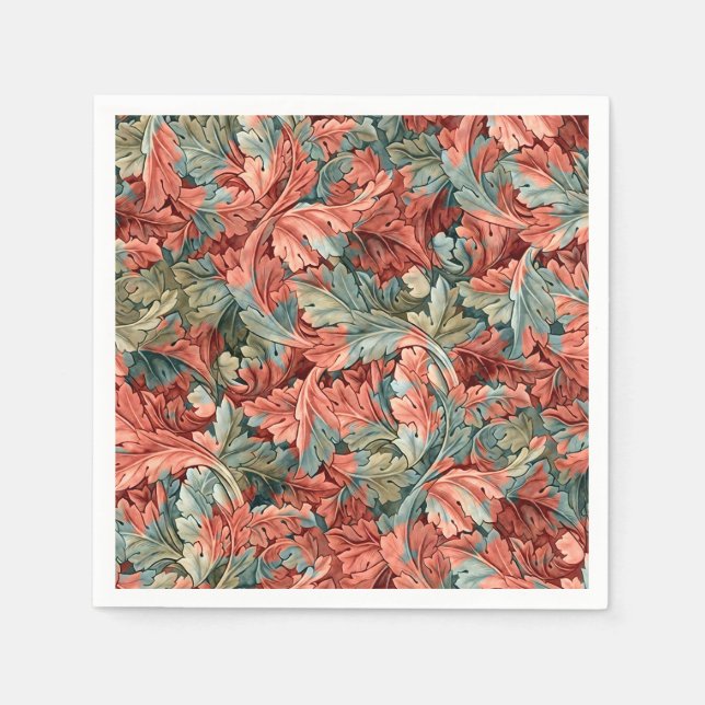 Serviette En Papier William Morris Acanthus Botanical Red Green (Devant)
