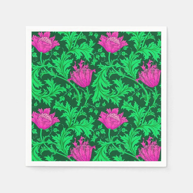 Serviette En Papier William Morris Anemone, Emerald Green et Fuchsia (Devant)