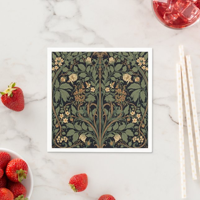 Serviette En Papier William Morris Blackthorn Floral Art Nouveau (En situation)