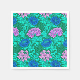 Serviette En Papier William Morris Chrysanthèmes, Aqua et Violet