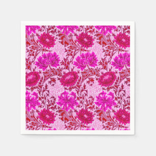 Serviette En Papier William Morris Chrysanthemums Bourgogne et rose