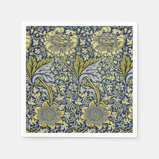 Serviette En Papier William Morris Kennet Fond d'écran Floral Bleu (Devant)