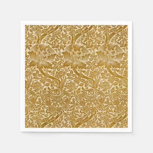 Serviette En Papier William Morris Rose & chardon Floral Golden (Devant)