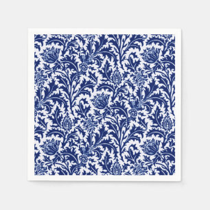 Serviette En Papier William Morris Thistle Damask, Cobalt Bleu & Blanc