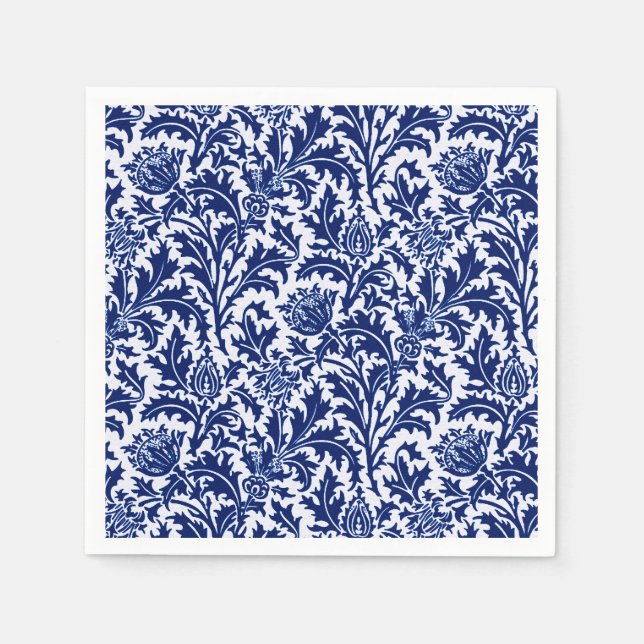 Serviette En Papier William Morris Thistle Damask, Cobalt Bleu & Blanc (Devant)