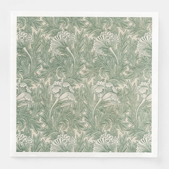 Serviette En Papier William Morris tulip fond textile vert (Devant)