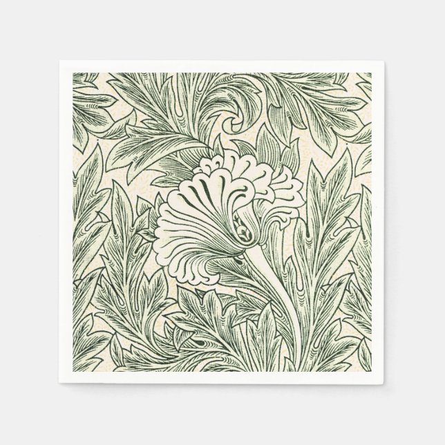 Serviette En Papier William Morris tulip fond textile vert (Devant)