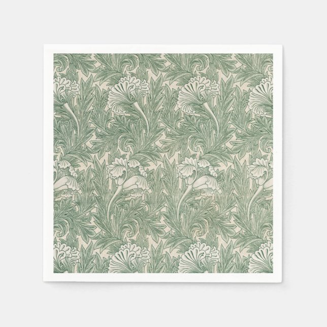 Serviette En Papier William Morris tulip fond textile vert (Devant)