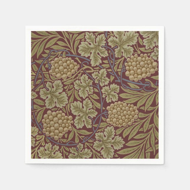 Serviette En Papier William Morris Vine Grappe Rouge Vert Art (Devant)