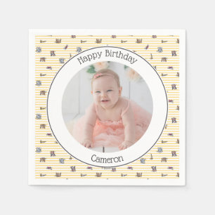 Serviette En Papier Winnie l'aquarelle de l'ouïe Photo d'anniversaire