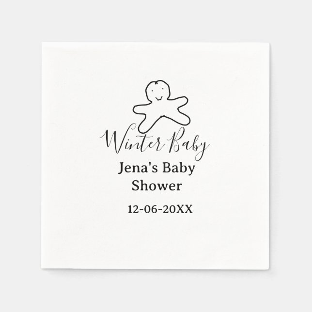 Serviette En Papier Winter baby shower cookie black scribble hand-draw (Devant)