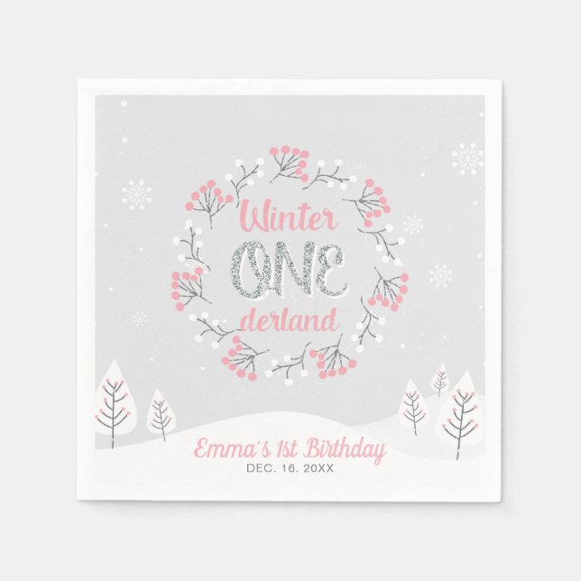Serviette En Papier Winter Onederland 1er Anniversaire Papier de fête  (Devant)