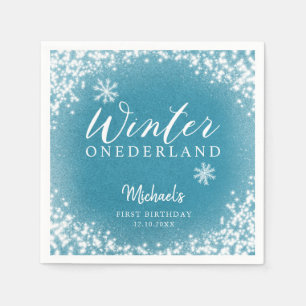 Serviette En Papier Winter Onederland Blue 1ère fête d'anniversaire