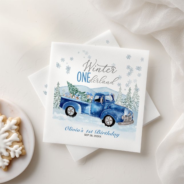 Serviette En Papier Winter Onederland Blue Truck First Birthday (Créateur téléchargé)