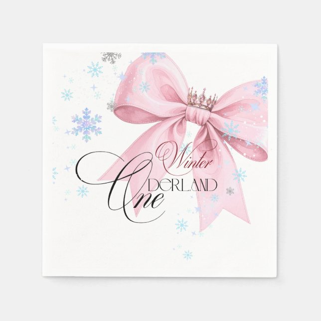 Serviette En Papier Winter ONEderland Pink Bow 1st Birthday Party (Devant)