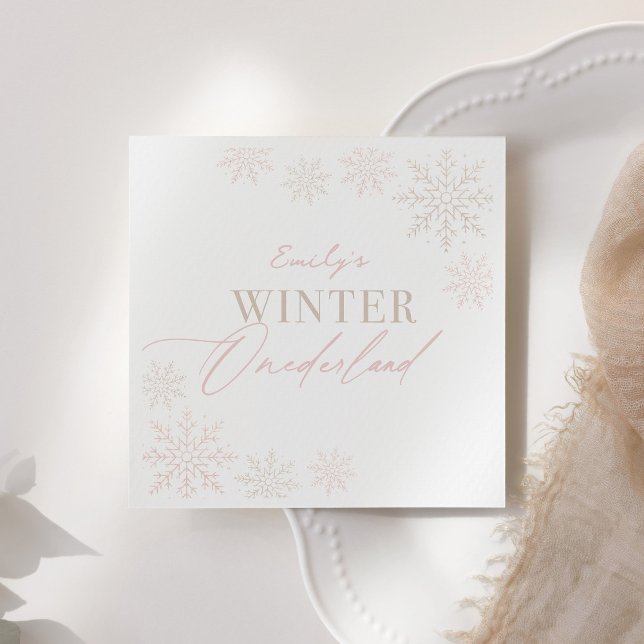 Serviette En Papier Winter Onederland Pink Snowflake 1er anniversaire (Créateur téléchargé)