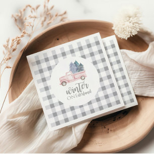 Serviette En Papier Winter Onederland Premier anniversaire camion rose