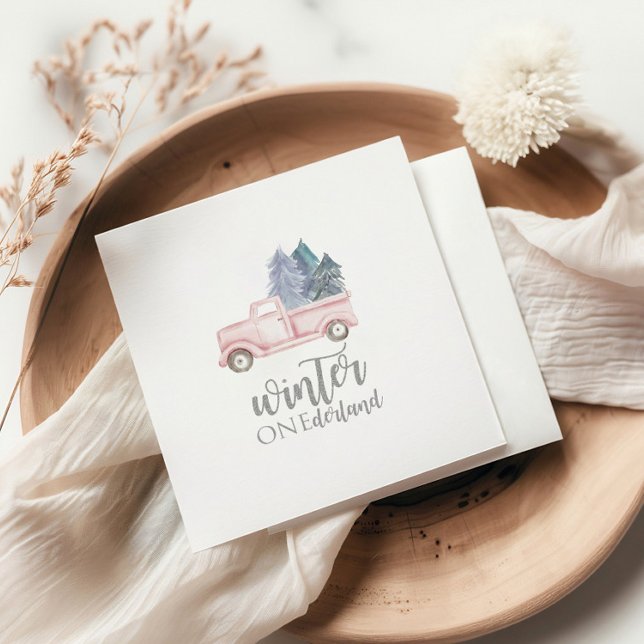 Serviette En Papier Winter Onederland Premier anniversaire camion rose (Créateur téléchargé)