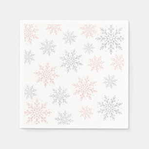 Serviette En Papier Winter Onederland Silver Pink Parties scintillant
