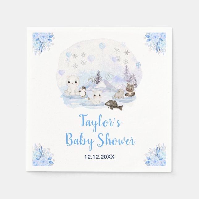 Serviette En Papier Winter Wonderland Arctic Animals Baby Shower (Devant)