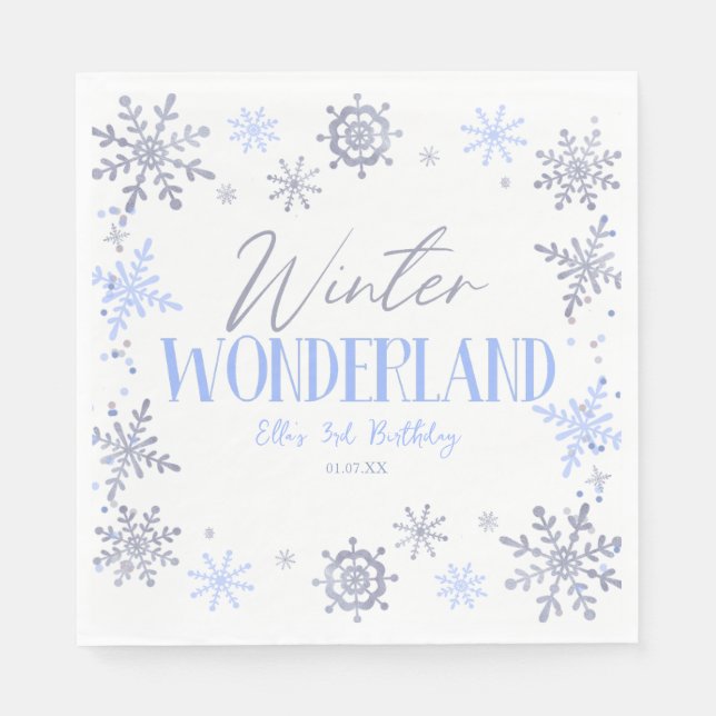 Serviette En Papier Winter Wonderland Blue Snowflake fête d'anniversai (Devant)