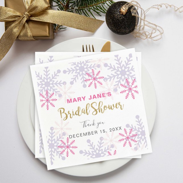 Serviette En Papier Winter Wonderland Fête des mariées Pink Snowflake (Créateur téléchargé)