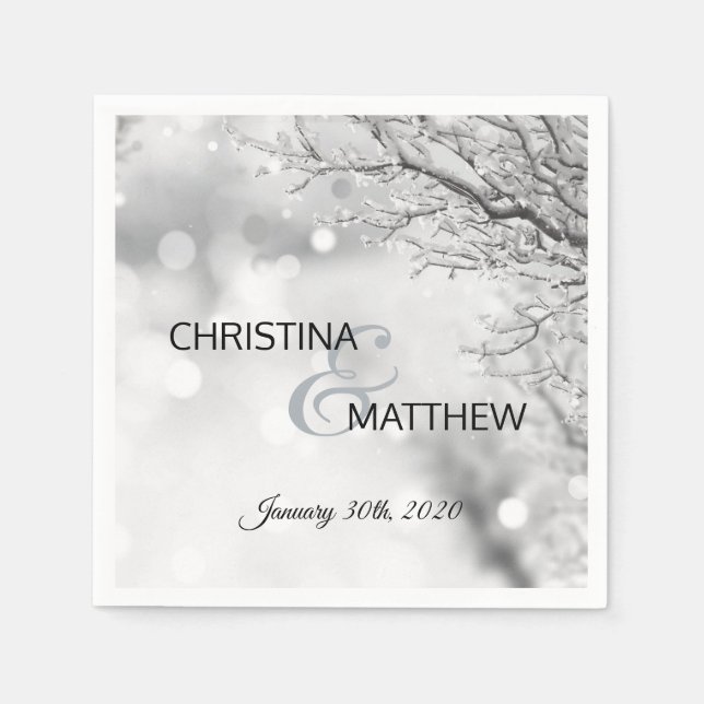 Serviette En Papier Winter Wonderland Mariage de la branche de neige (Devant)