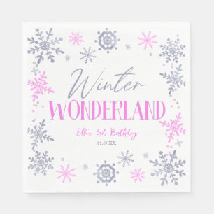 Serviette En Papier Winter Wonderland Pink Snowflake fête d'anniversai