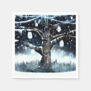 Serviette En Papier Winter Wonderland Rustic Tree Lights Mason Jars