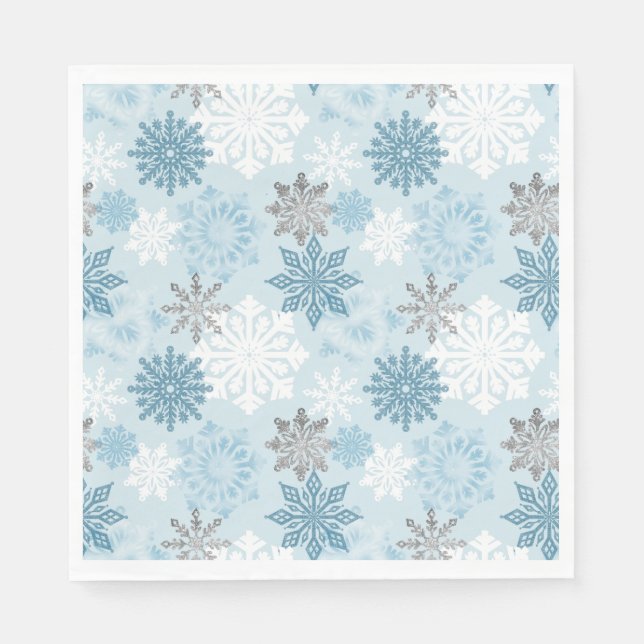 Serviette En Papier Winter Wonderland Silver Parties scintillant Snowf (Devant)