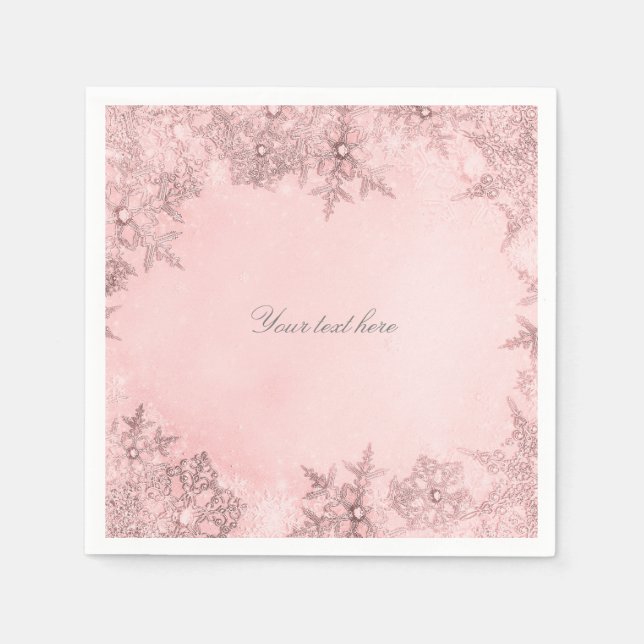 Serviette En Papier Winter Wonderland Snowflakes Soft Pink Elegant (Devant)